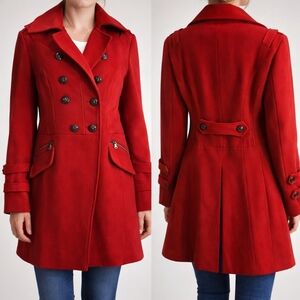 Guess Women Red wool winter Jacket coat with silver button Size M